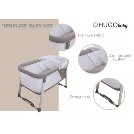 Hugo Baby Semplice 2 In 1 Foldable Baby Rocking Crib Grey Baby